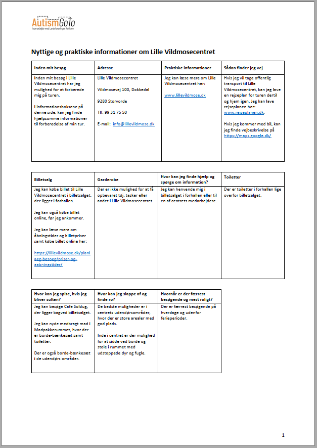 Foto af informationsside - Lille Vildmosecentret